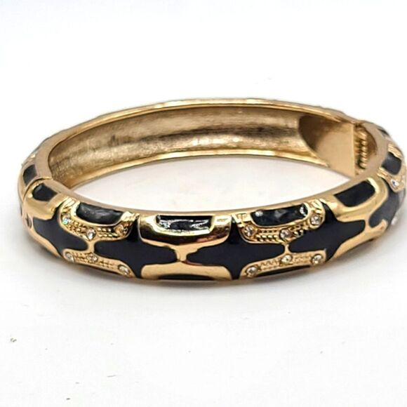 Anna and Ava hinged bangle bracelet,  black and gold with rhinestones - Picture 1 of 4